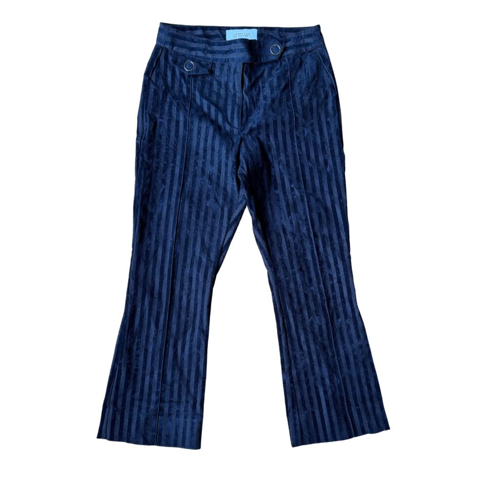 Derek Lam 10 Crosby Navy Blue Velvet Striped Crop Flare Trousers Size 4 Sailor